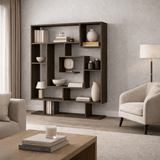 Boekenkasten - Boekenkast Sarma wengé bruin melamine 124,8x149,4x22 cm - Dimehouse