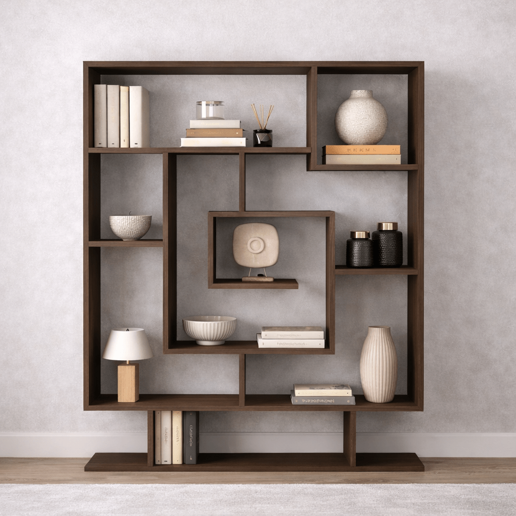 Boekenkasten - Boekenkast Sarma wengé bruin melamine 124,8x149,4x22 cm - Dimehouse