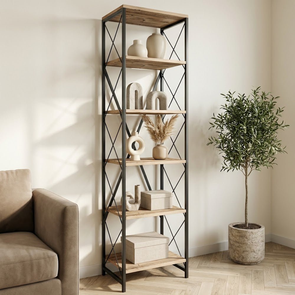 Bookcase Suadiye Atlantic Pine Black Melamine 50x180x30 cm