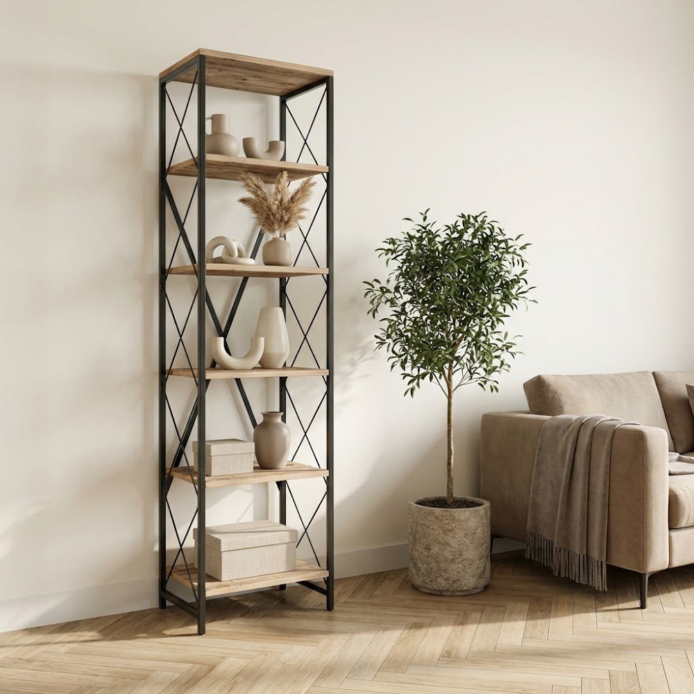 Bookcase Suadiye Atlantic Pine Black Melamine 50x180x30 cm