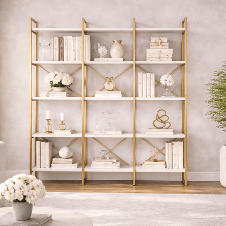 Bookcase Valdis Marble White Gold Melamine 170x175x30 cm