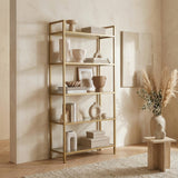 Modern chic Veneto bookcase gold metal glass 80x165x30 cm