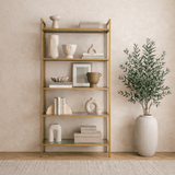 Modern chic Veneto bookcase gold metal glass 80x165x30 cm