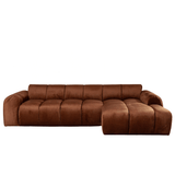 Sofas-Corner sofa with lounge copper velvet textured fabric - stripes - right - Brix-Dimehouse