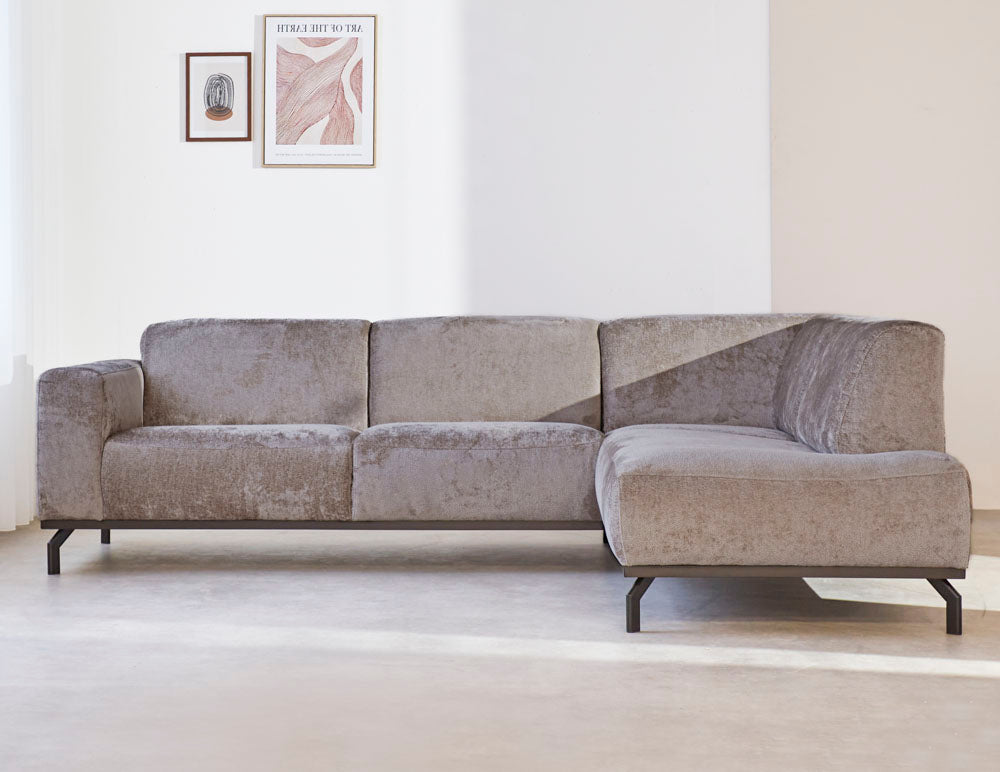 Corner sofa with high legs taupe velvet Chloe - right 