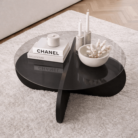 Aris Round Coffee Table 75 cm Glass - Black Base 