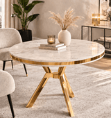 Eettafel wit rond marmerlook met goud- 90 cm doorsnee - Mos