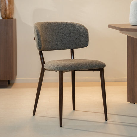 Eetkamerstoelen-Japandi Eetkamerstoel Yura Taupe - Walnootlook Frame-Dimehouse