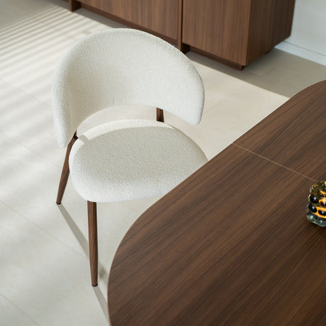 Eetkamerstoelen-Japandi Eetkamerstoel Yuka Beige - Walnootlook Frame-Dimehouse