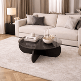 Round coffee table Aris black melamine and smoked glass 75 cm