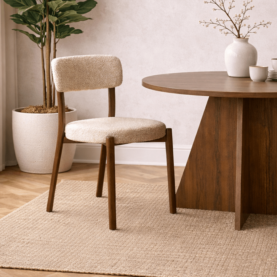 Dining chair bouclé sand Aiko - walnut look frame - Japandi