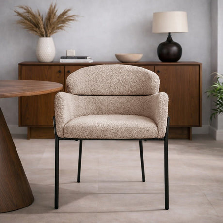 Dining chair Lola Bouclé fabric Beige with round back and arm 