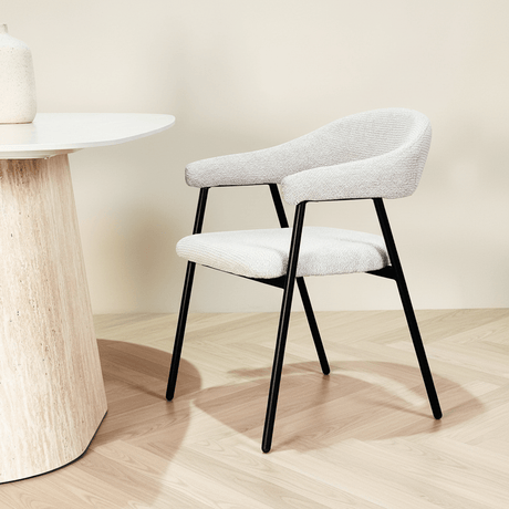 Eetkamerstoel Bouclé Beige Lisa - Zwart Frame