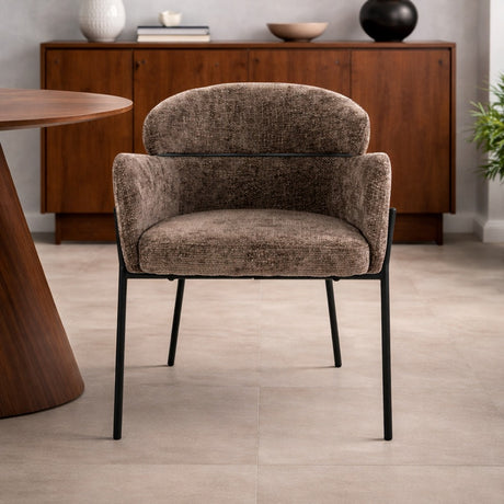 Dining chair Lola Bouclé fabric Taupe with round back and arm 
