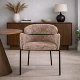 Dining chair Lola Bouclé fabric Champagne with round back and arm 