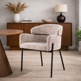 Dining chair Lola Bouclé fabric Sand color with round back and arm 