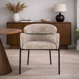 Dining chair Lola Bouclé fabric Sand color with round back and arm 