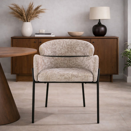 Dining chair Lola Bouclé fabric Sand color with round back and arm 