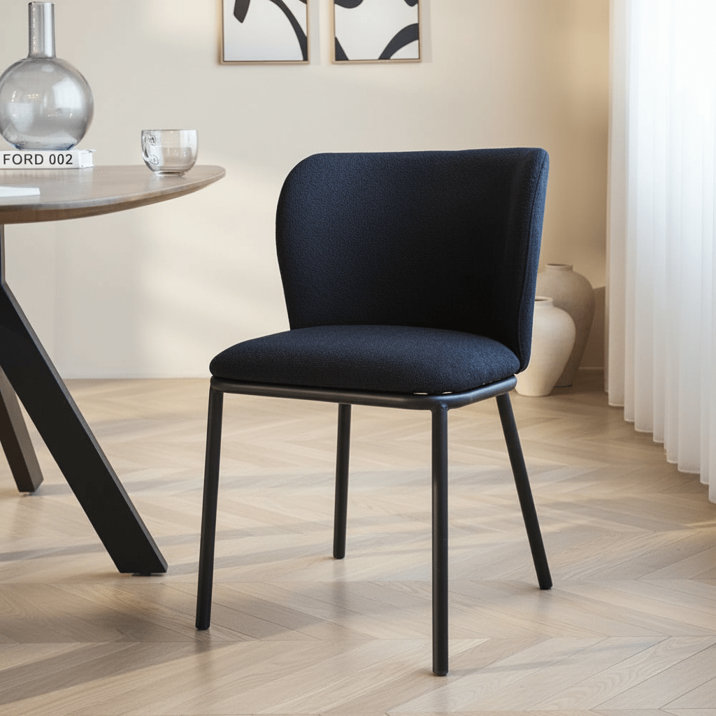 Eetkamerstoel Zwart Bouclé Stof Tess - Zonder Armleuningen