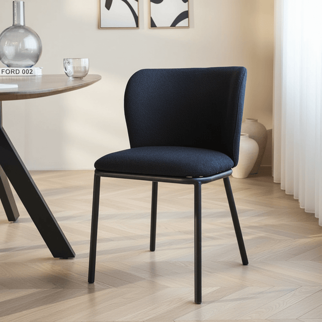 Eetkamerstoel Zwart Bouclé Stof Tess - Zonder Armleuningen