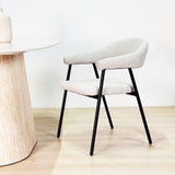 Complete Furniture Set: Lea Dining Table Sintered Stone Marble Look Travertine - Walnut Frame + 4x Lisa Dining Chairs Bouclé Beige 