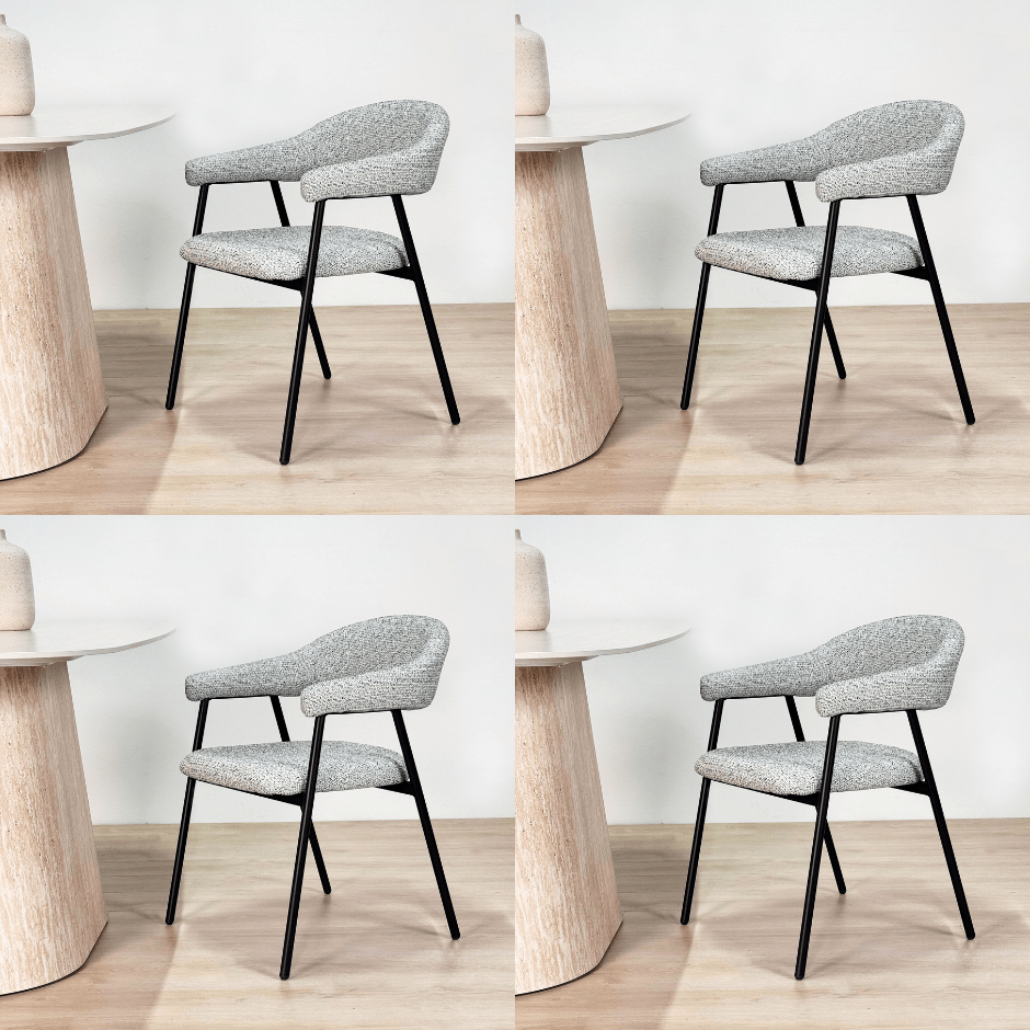 Dining Room Chair Set of 4 Bouclé Beige Lisa - Black Frame 