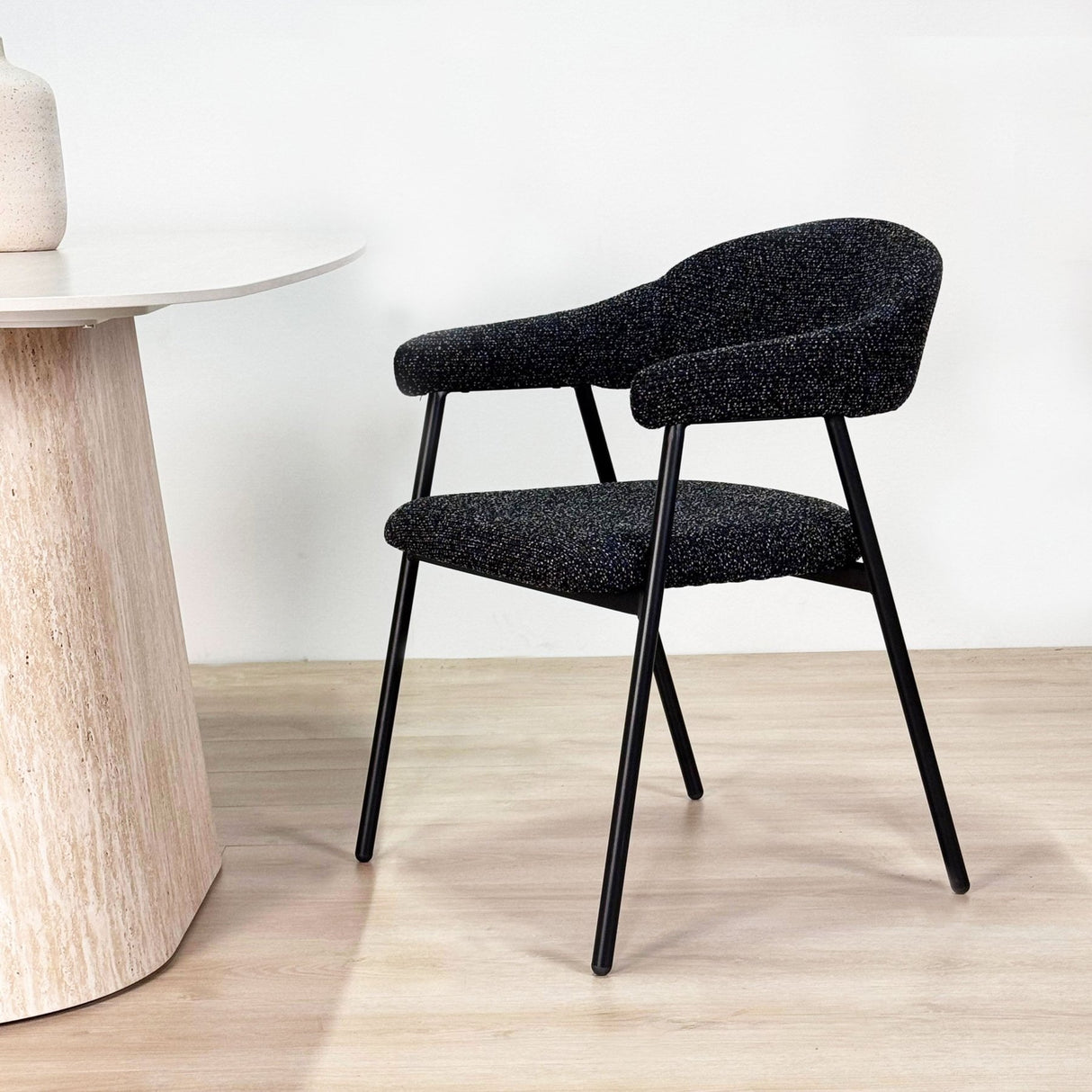 Dining Room Chair Set of 4 Bouclé Beige Lisa - Black Frame 