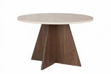 Eettafels - Eetkamertafel rond Walnoot met Travertin top - 120 cm - Mary - Dimehouse