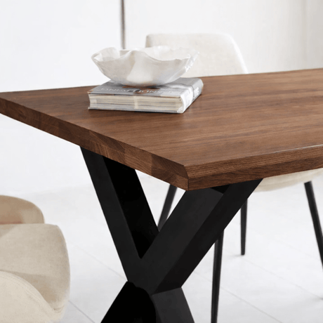 Dining table Solid Oak with Walnut finish - 240x80 - Black X-leg - Kumo