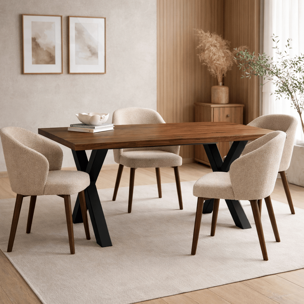 Dining table Solid Oak with Walnut finish - 240x80 - Black X-leg - Kumo