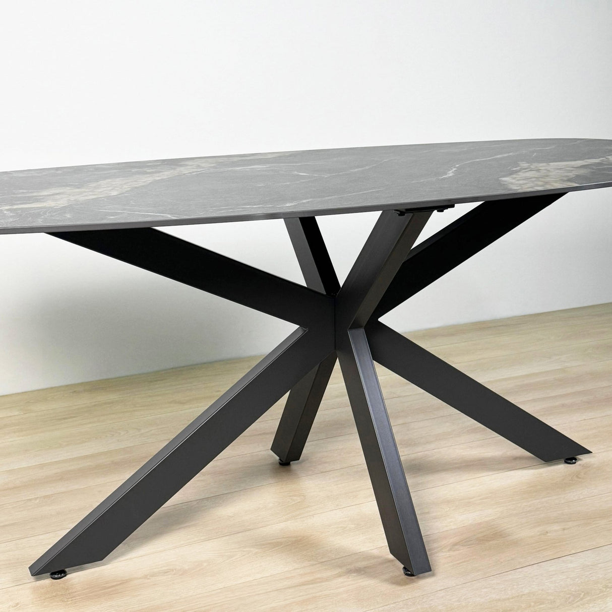 Eettafels - Eettafel Dolore 180x90 cm Deens Ovaal Marmerlook Zwart - Dimehouse