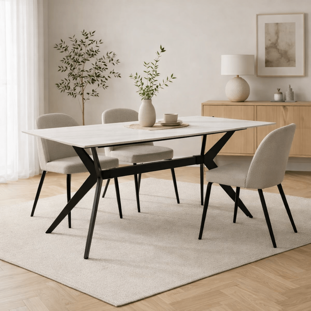 Dining Table Grace Sintered Stone Marble Look White