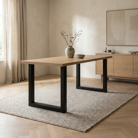 Dining Table Lenzo Rustic Oak - Black U-Leg