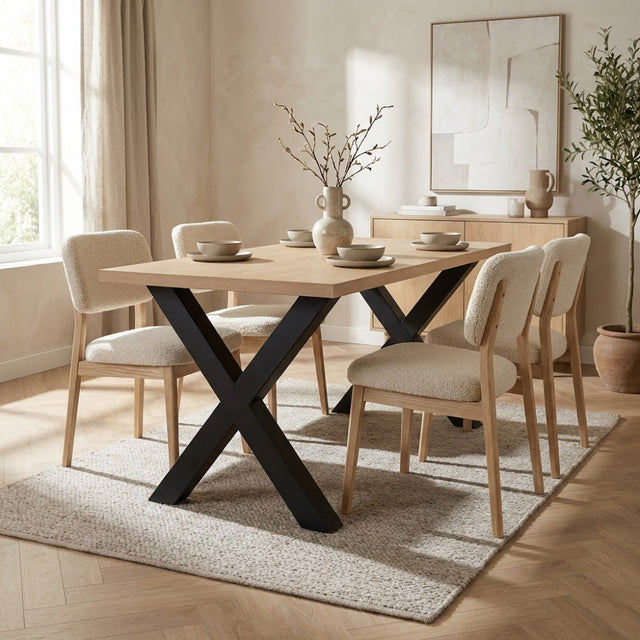 Eettafels - Eettafel Lenzo Rustiek Eiken - Zwarte X - poot - Dimehouse