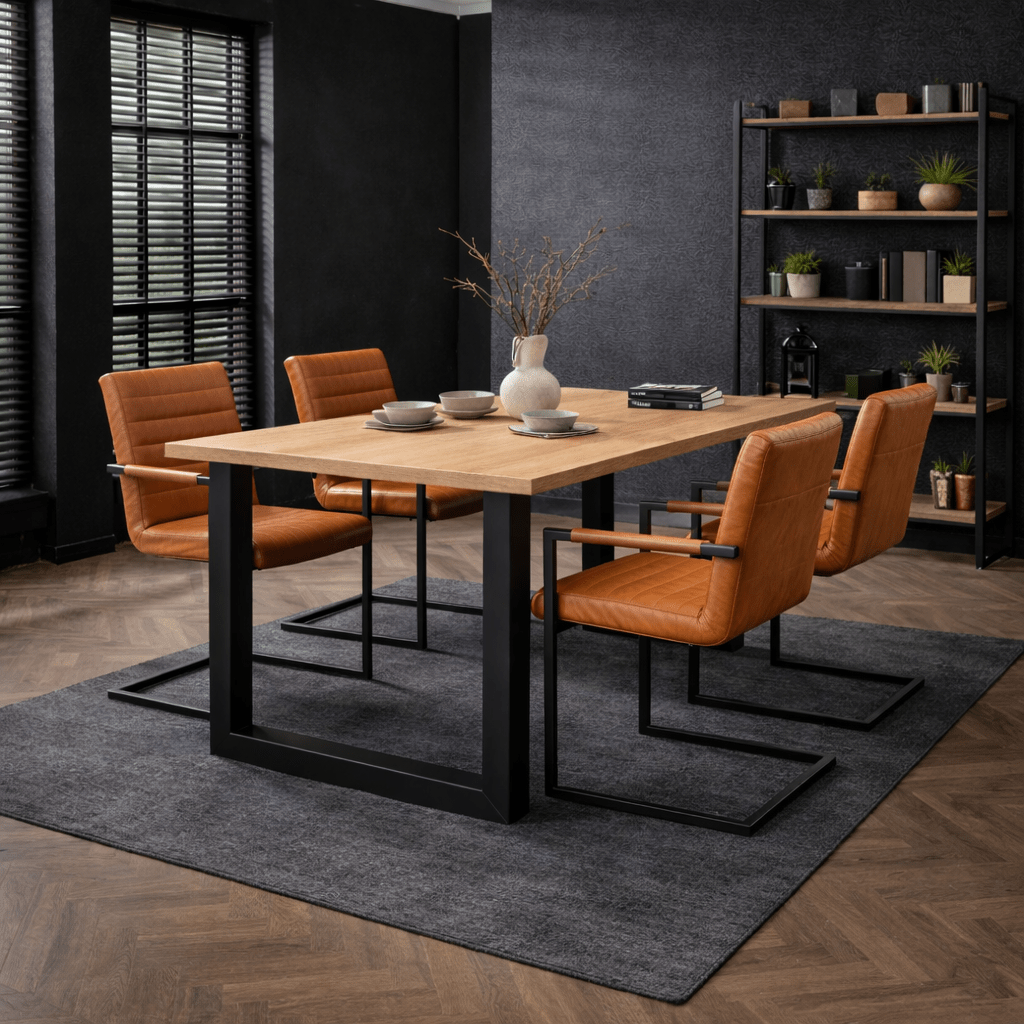 Eettafels - Eettafel Lenzo Rustiek Eiken - Zwarte U - poot - Dimehouse