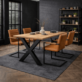Eettafels - Eettafel Lenzo Rustiek Eiken - Zwarte X - poot - Dimehouse