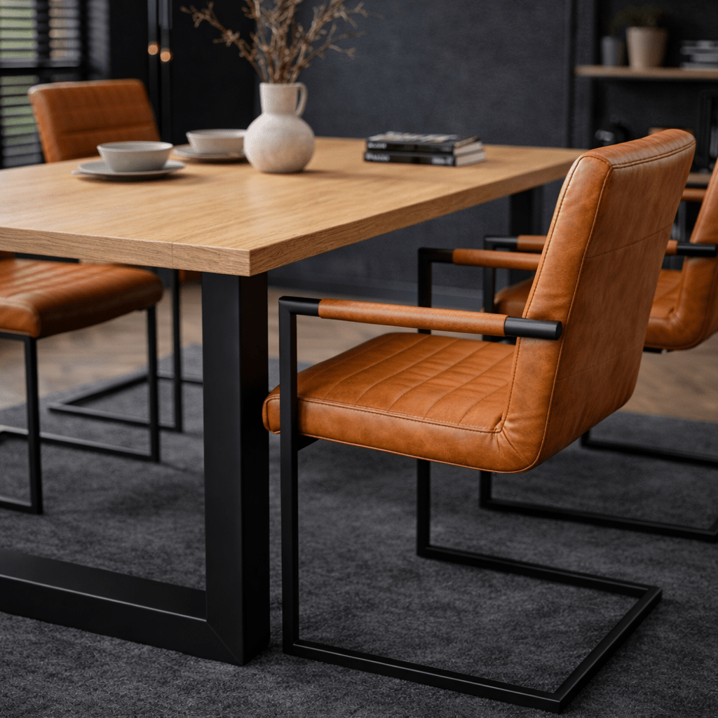 Eettafels - Eettafel Lenzo Rustiek Eiken - Zwarte U - poot - Dimehouse