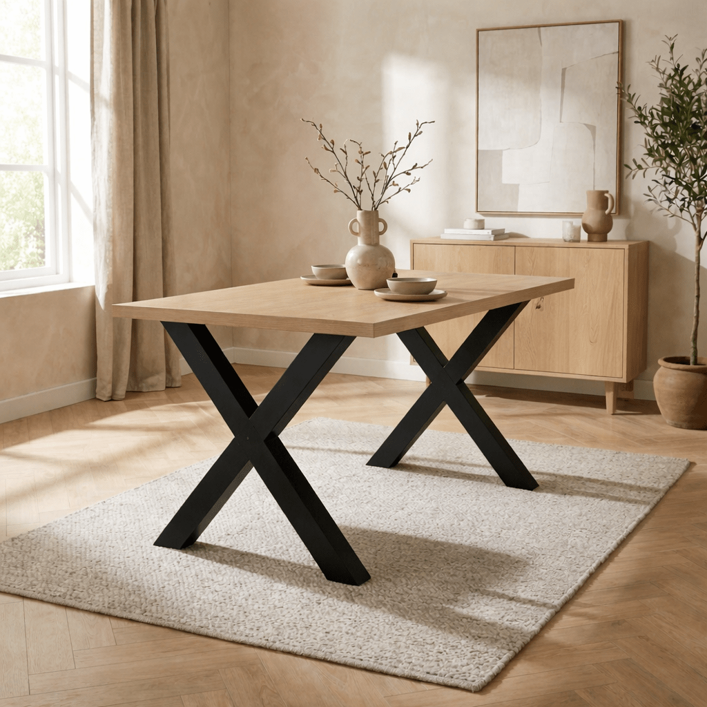 Eettafels - Eettafel Lenzo Rustiek Eiken - Zwarte X - poot - Dimehouse