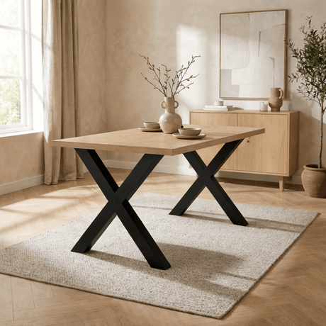 Dining Table Lenzo Rustic Oak - Black X-Leg