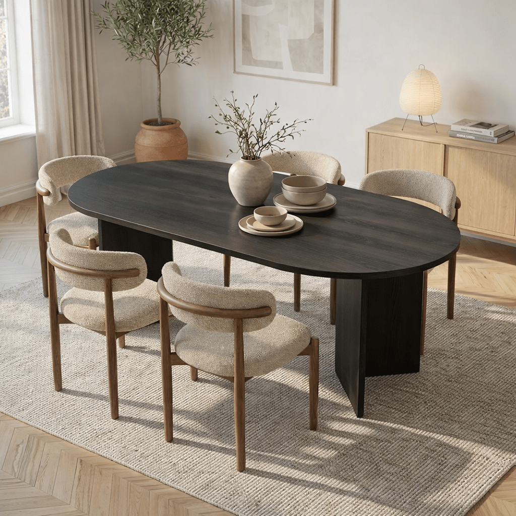 Oval dining table Black melamine - Japandi - 180x89.5x75 cm - Sota