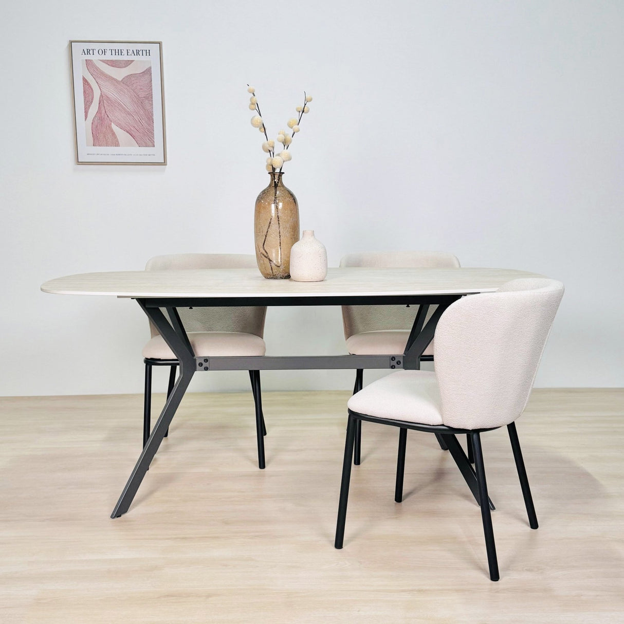 Eettafels - Eettafel Jimi Deens Ovaal Keramiek Travertinlook 180 cm - Dimehouse