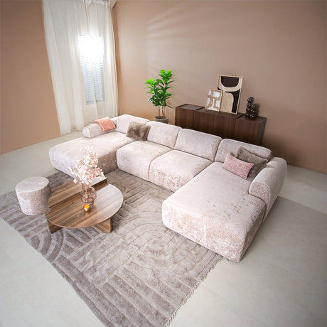 Banken-U-bank zand chenille stof - 342x165 cm - Shane-Dimehouse