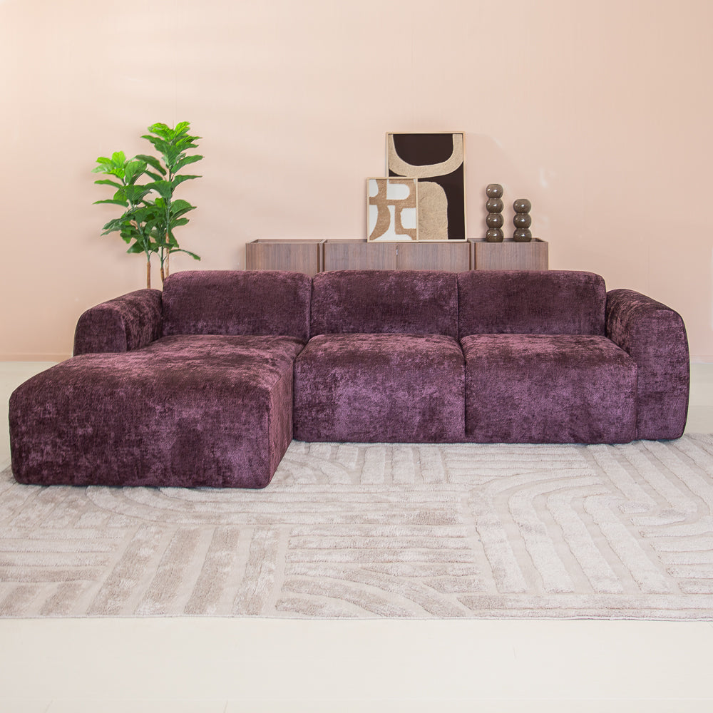 Corner sofa purple chenille fabric - 292x169 cm - Shane - left