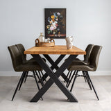 Industrial Dining Table Oak X-leg Black Rover