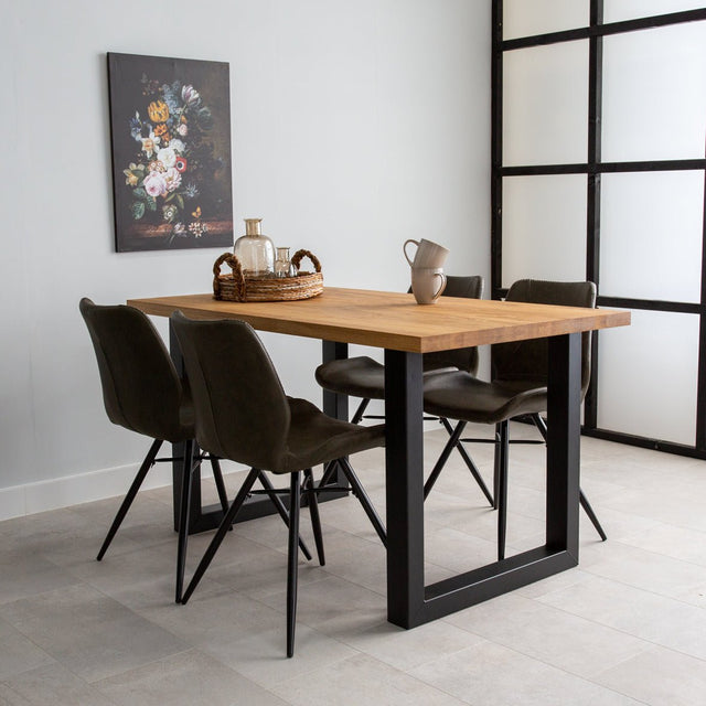 Eettafels - Industriële Eettafel Eikenhout U - poot Zwart Rover - Dimehouse