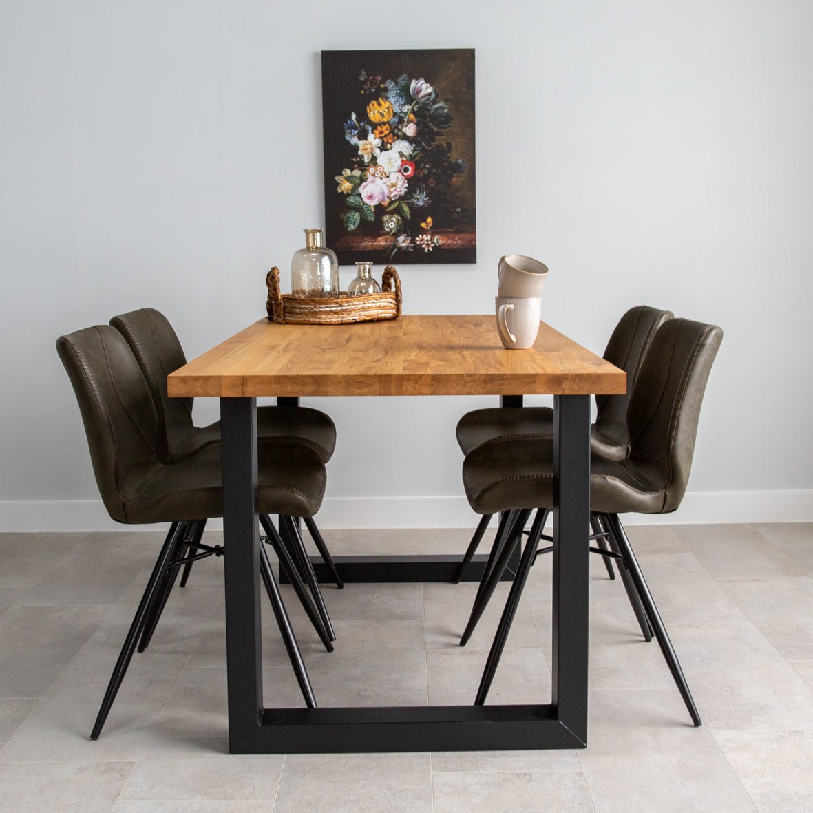 Eettafels - Industriële Eettafel Eikenhout U - poot Zwart Rover - Dimehouse
