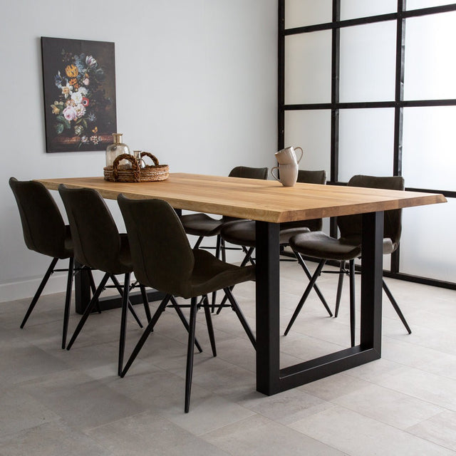 Dining tables - Dining table Revi Oak wood - Tree trunk shape - Black U - leg - Dimehouse