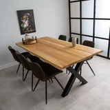 Dining Table Revi Oak - Tree Trunk Shape - Black X-Leg
