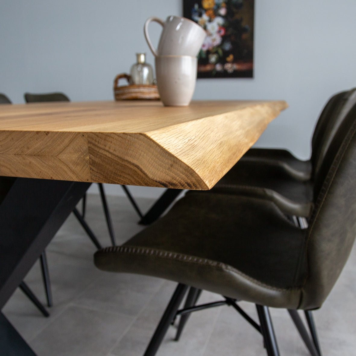 Dining Table Revi Oak - Tree Trunk Shape - Black X-Leg