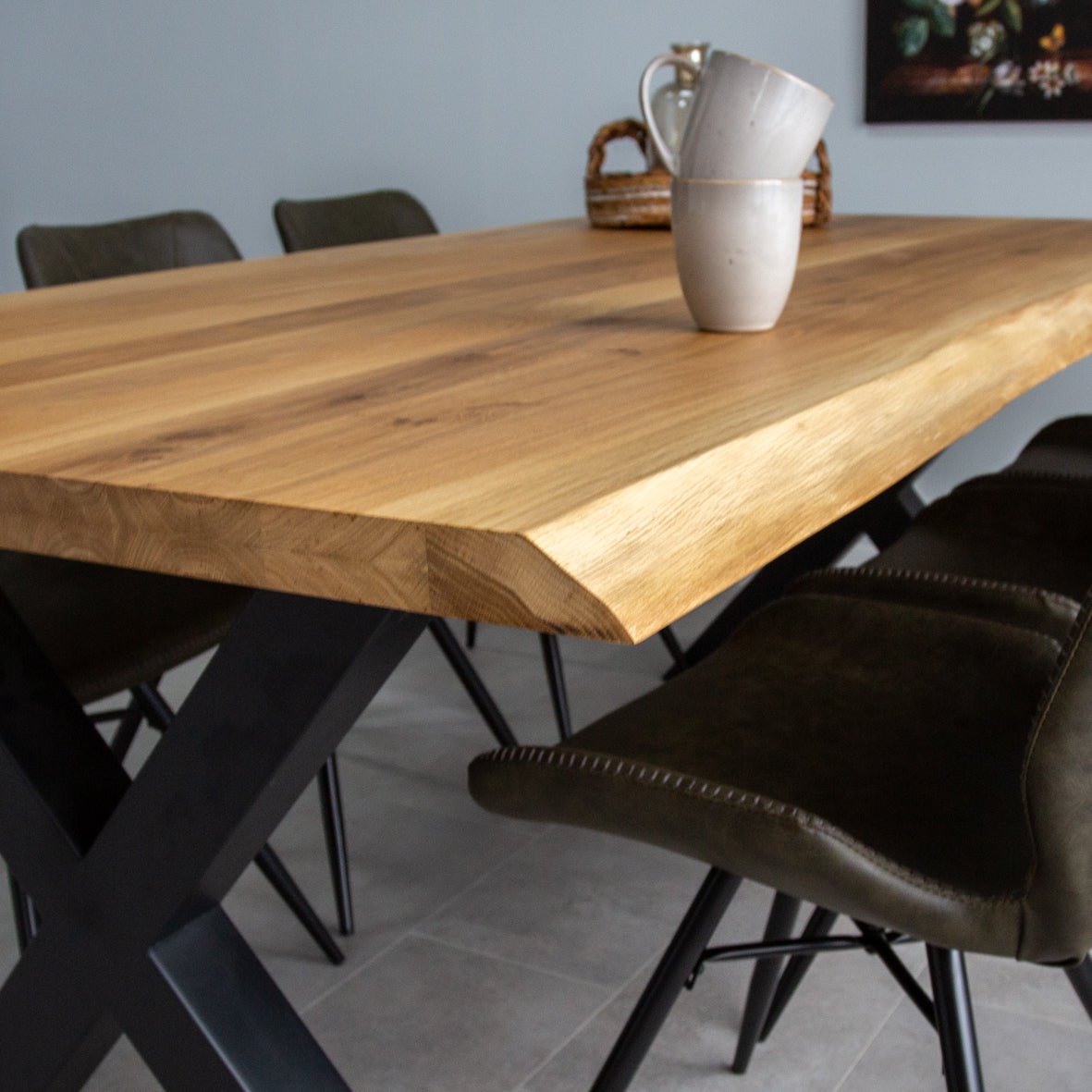 Dining Table Revi Oak - Tree Trunk Shape - Black X-Leg